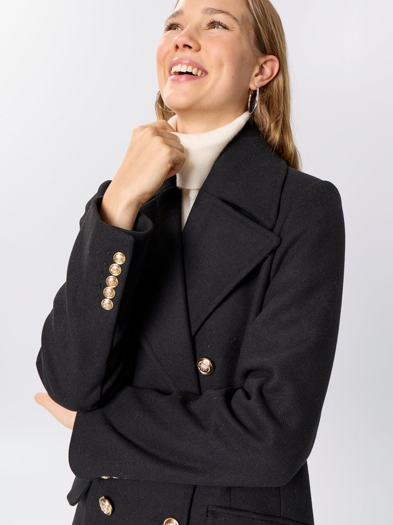 Manteau long façon lainage forme patineuse Noir - Kiabi