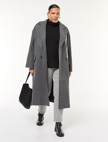 Manteau long faux lainage avec 2 poches à rabat