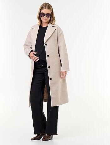 Manteau long faux lainage col tailleur