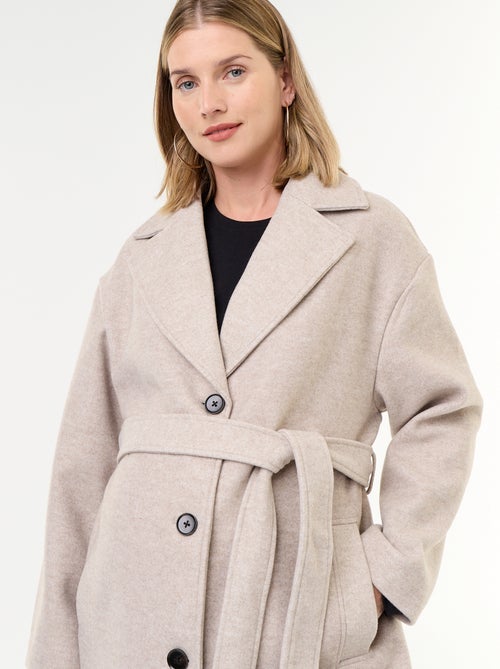 Manteau long faux lainage col tailleur - Kiabi