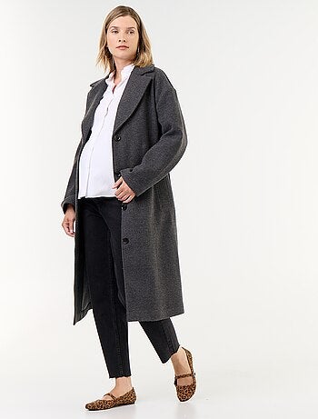 Manteau long faux lainage col tailleur