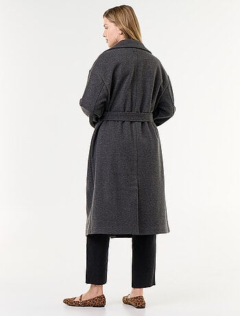 Manteau long faux lainage col tailleur