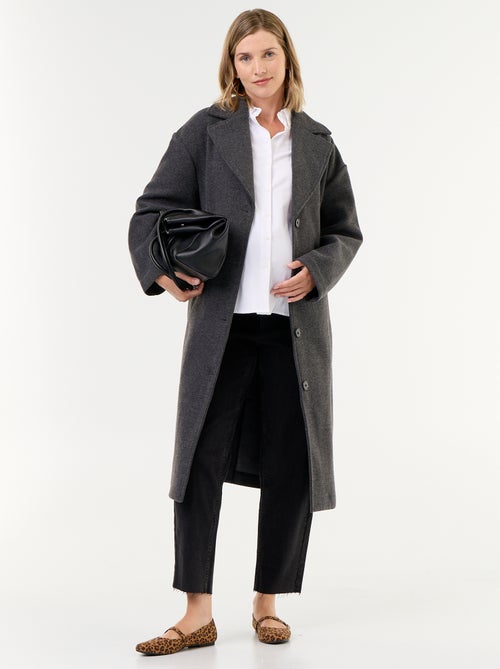 Manteau long faux lainage col tailleur - Kiabi