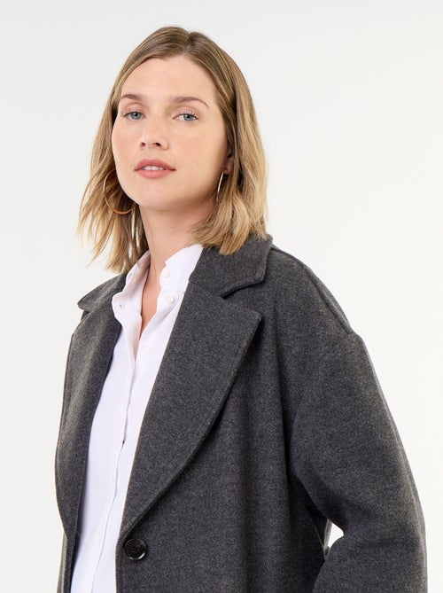 Manteau long faux lainage col tailleur - Kiabi