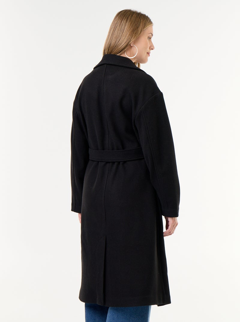 Manteau long faux lainage col tailleur Noir - Kiabi