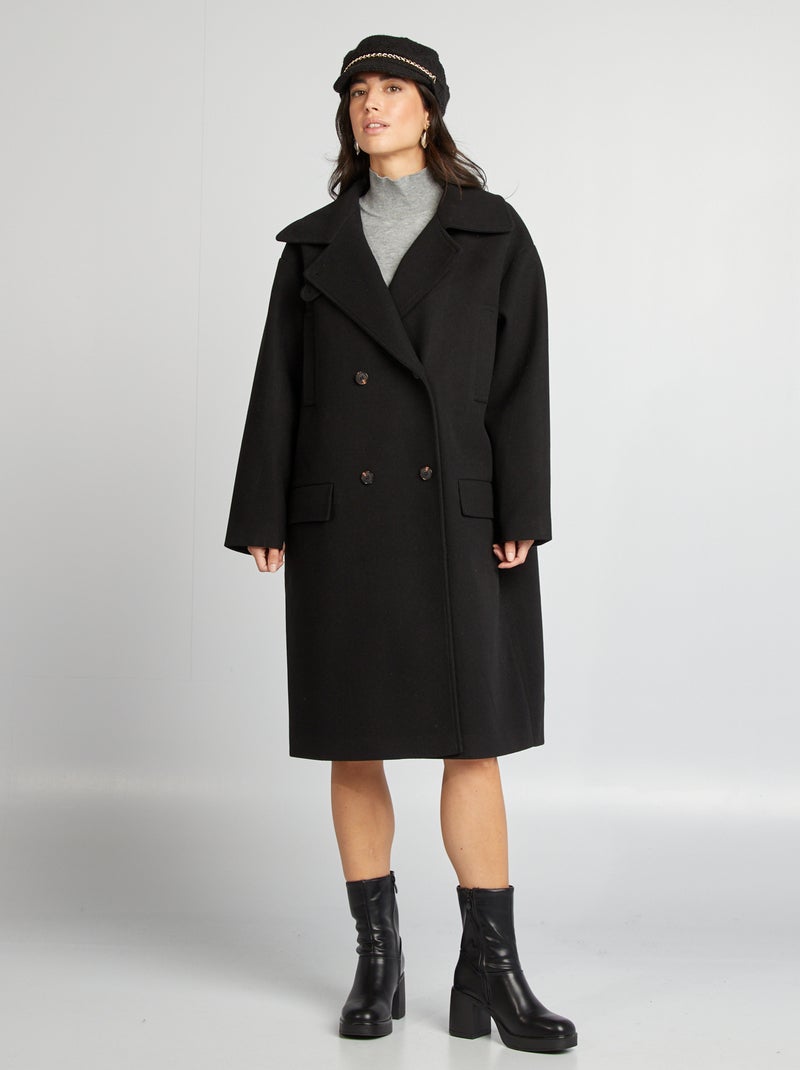 Manteau long forme oversize noir - Kiabi
