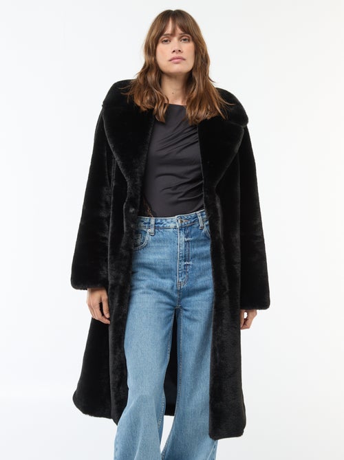 Manteau long imitation fourrure - Kiabi