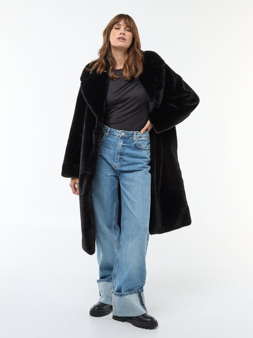 Manteau long imitation fourrure - Kiabi