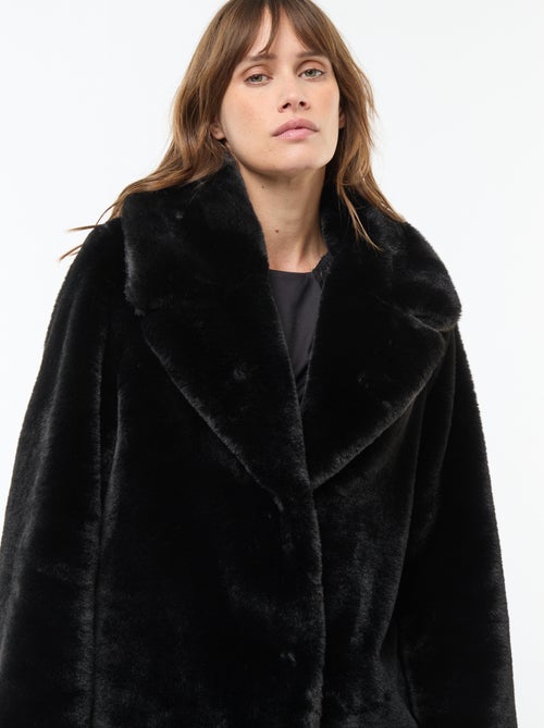 Manteau long imitation fourrure - Kiabi