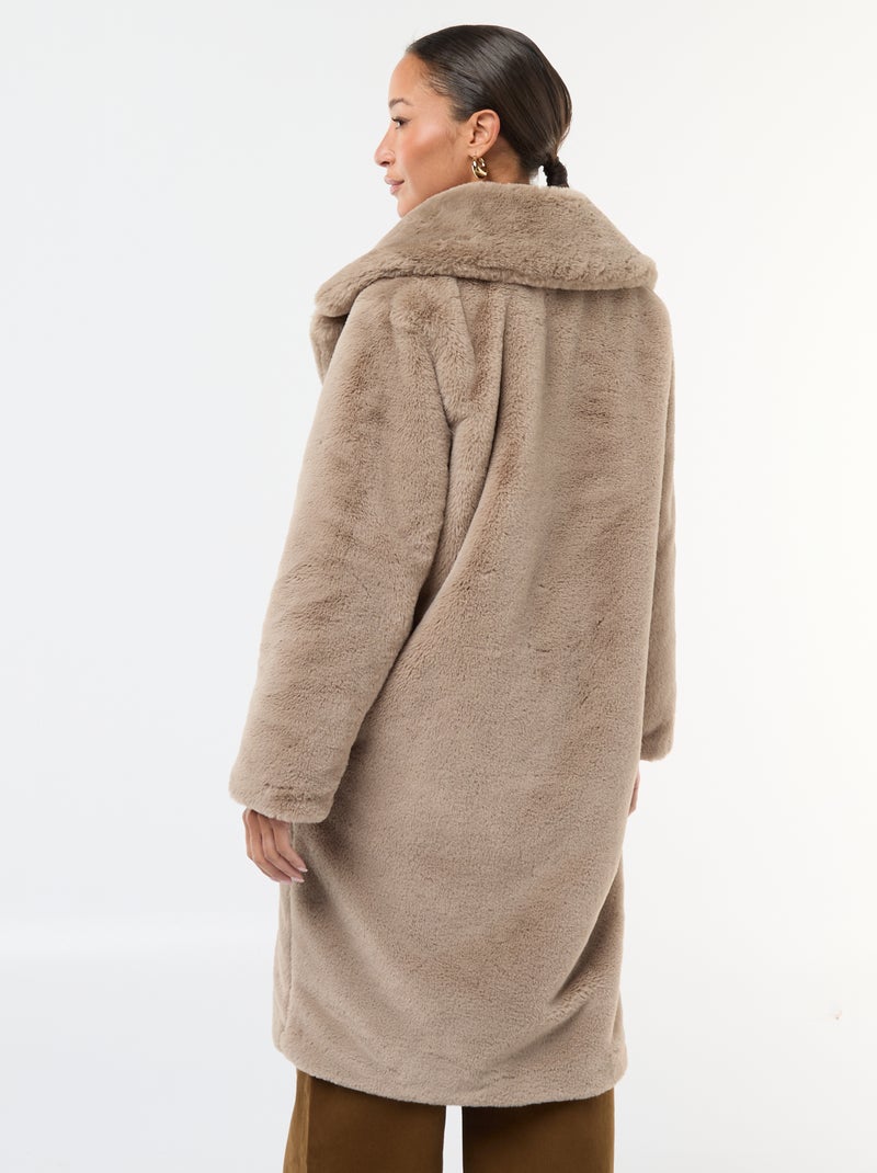 Manteau long imitation fourrure Taupe - Kiabi