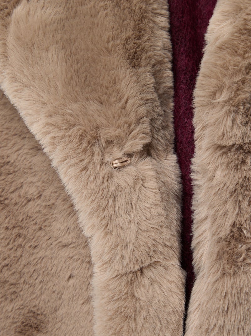 Manteau long imitation fourrure Taupe - Kiabi