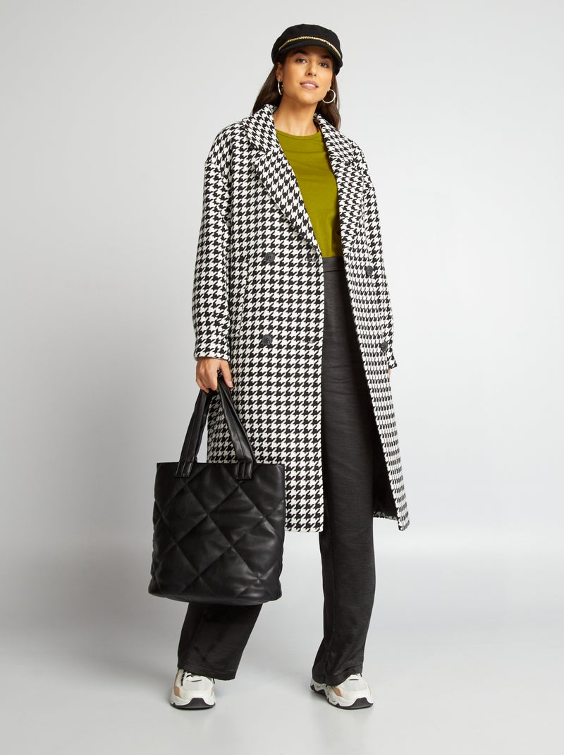 Manteau long motif pied-de-poule Noir - Kiabi