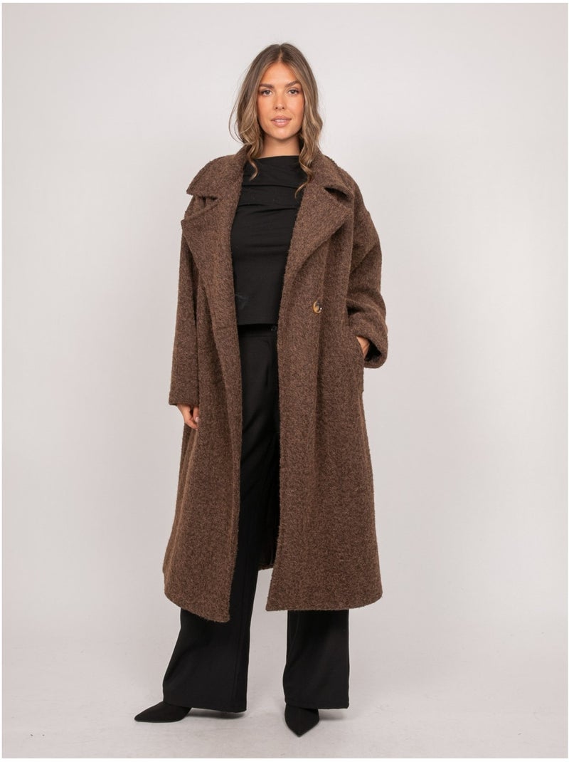 Manteau long oversize maille bouclée uven Marron - Kiabi