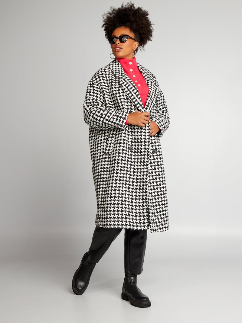 Manteau long pied de poule Blanc/noir - Kiabi