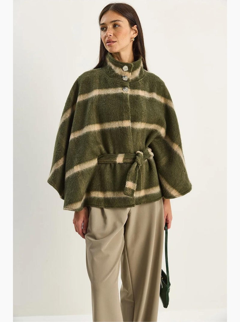 Manteau long texturé à col veste lucci Kaki - Kiabi