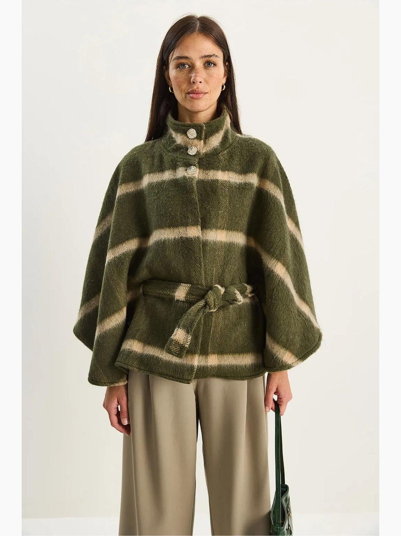 Manteau long texturé à col veste lucci Kaki - Kiabi