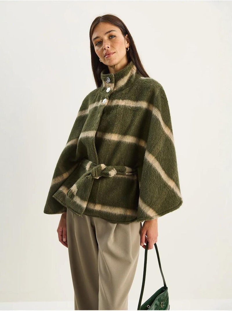 Manteau long texturé à col veste lucci Kaki - Kiabi