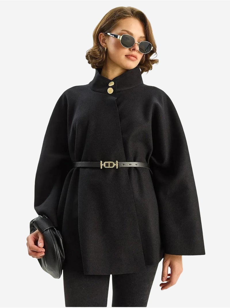 Manteau long texturé avec fermeture à boutons lucci Noir - Kiabi