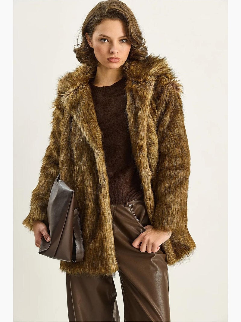 Manteau mi-long bouffant coupe décontractée avec col chemise lucci Marron - Kiabi