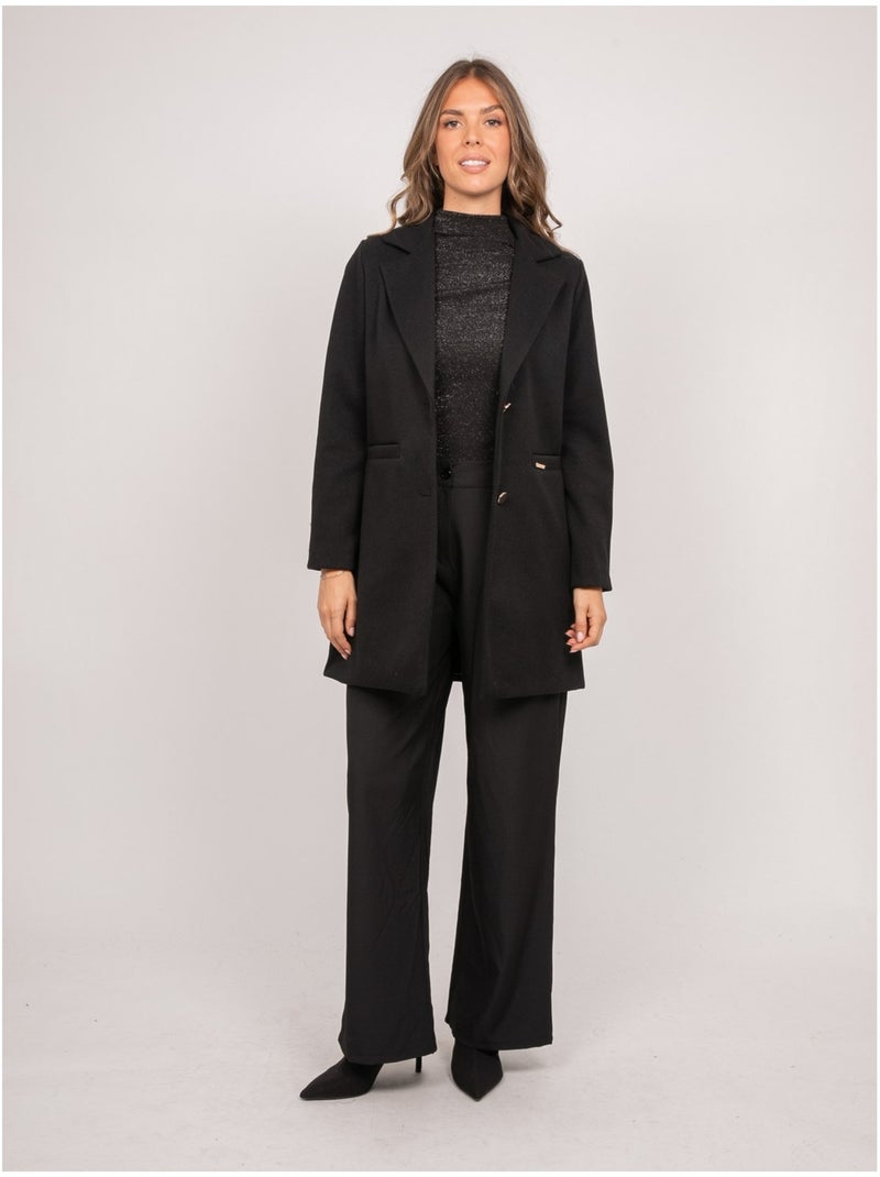 Manteau mi-long col tailleur boutons dorés ultema Noir - Kiabi
