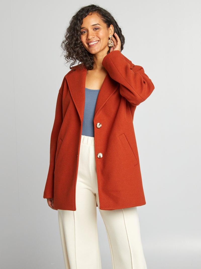 Manteau mi-long effet laine Orange - Kiabi