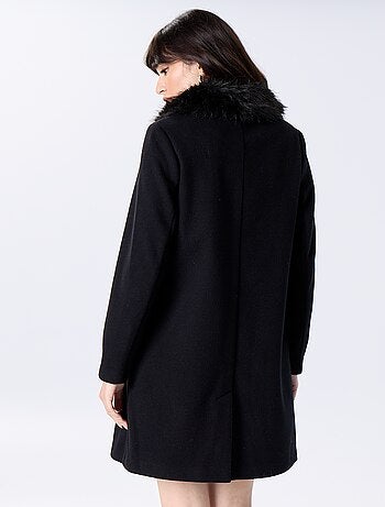 Manteau mi-long en faux lainage avec col en fausse fourrure