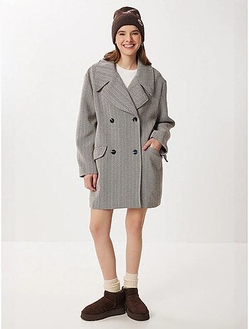 Manteau mi-long oversize en laine et coton à chevrons istanbul