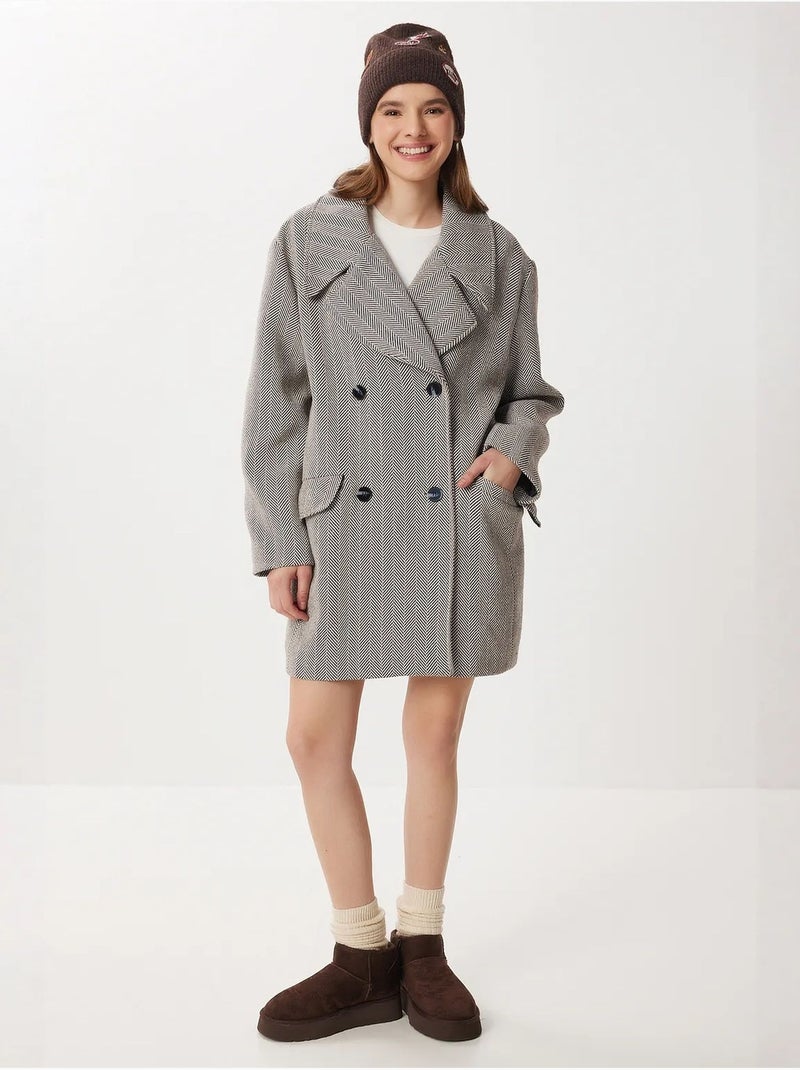 Manteau mi-long oversize en laine et coton à chevrons istanbul Multicolore - Kiabi