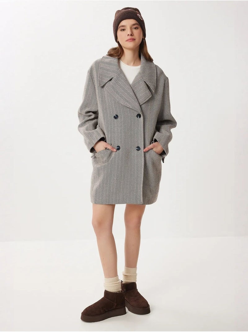 Manteau mi-long oversize en laine et coton à chevrons istanbul Multicolore - Kiabi