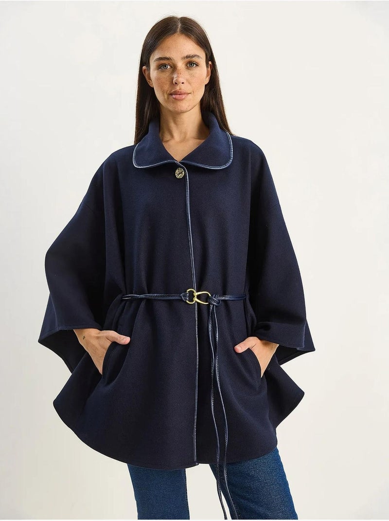 Manteau oversize en laine mélangée texturée à col veste lucci Bleu marine - Kiabi