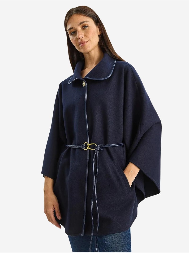 Manteau oversize en laine mélangée texturée à col veste lucci Bleu marine - Kiabi