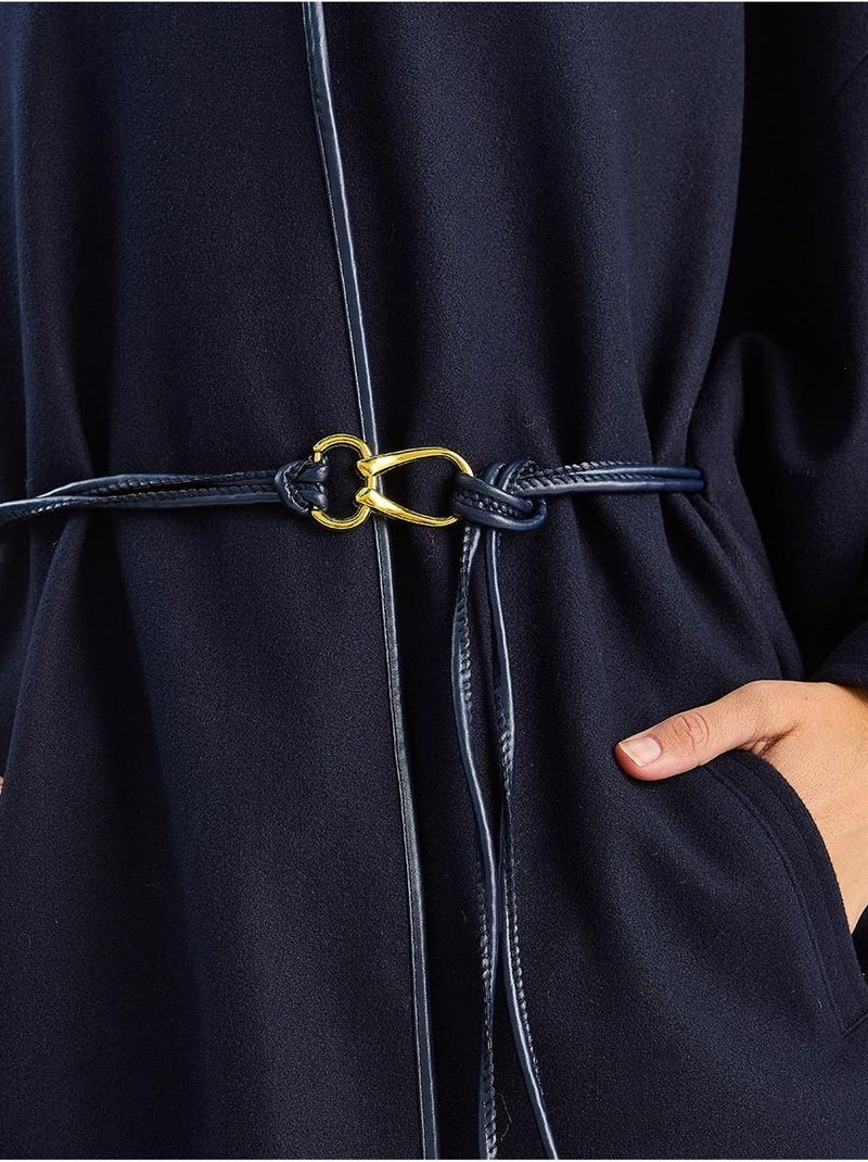 Manteau oversize en laine mélangée texturée à col veste lucci Bleu marine - Kiabi