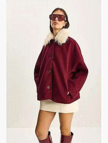 Manteau oversize en peluche avec col en fourrure lucci