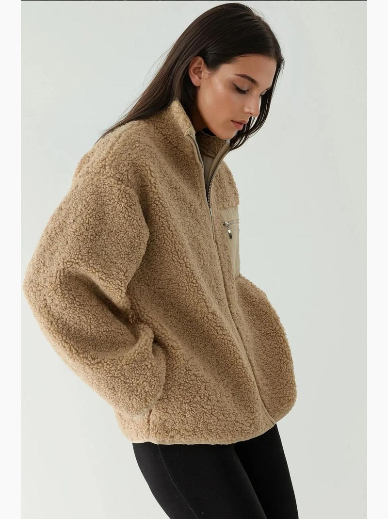 Manteau oversize en peluche avec col zippé hiccup Camel - Kiabi