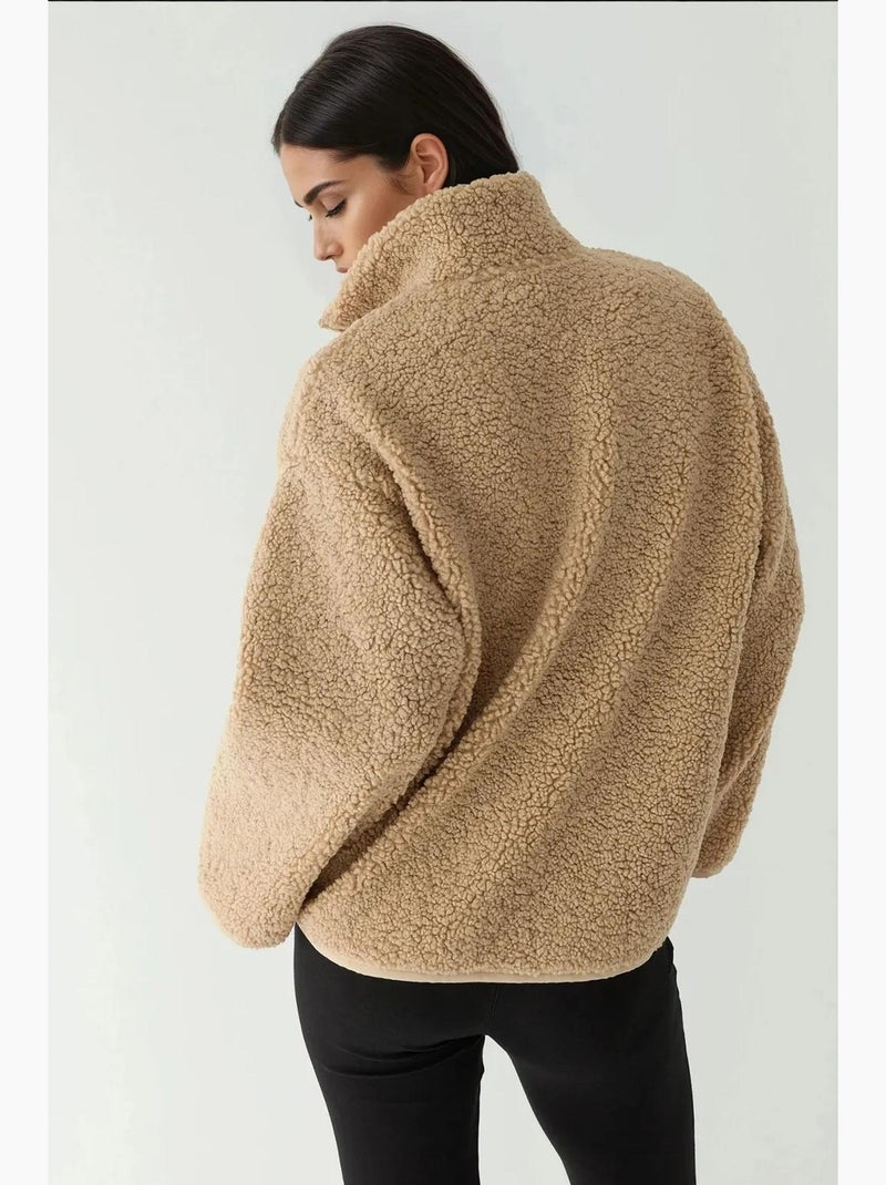 Manteau oversize en peluche avec col zippé hiccup Camel - Kiabi