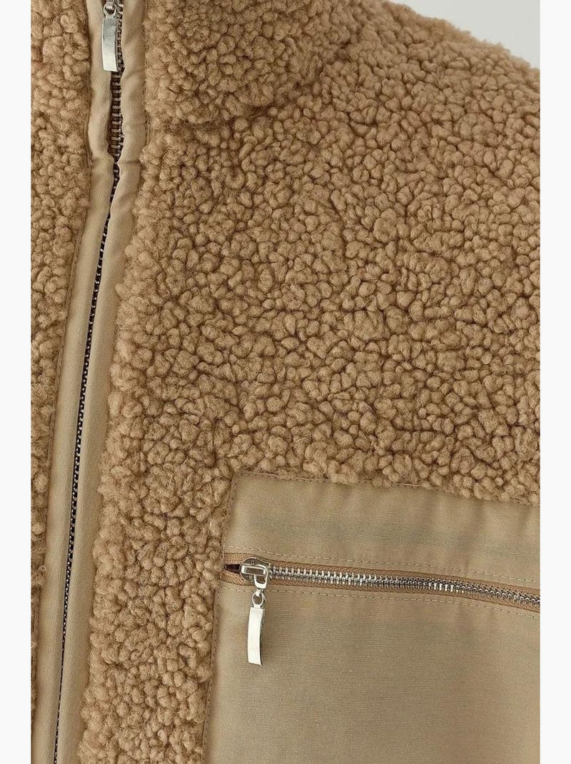Manteau oversize en peluche avec col zippé hiccup Camel - Kiabi