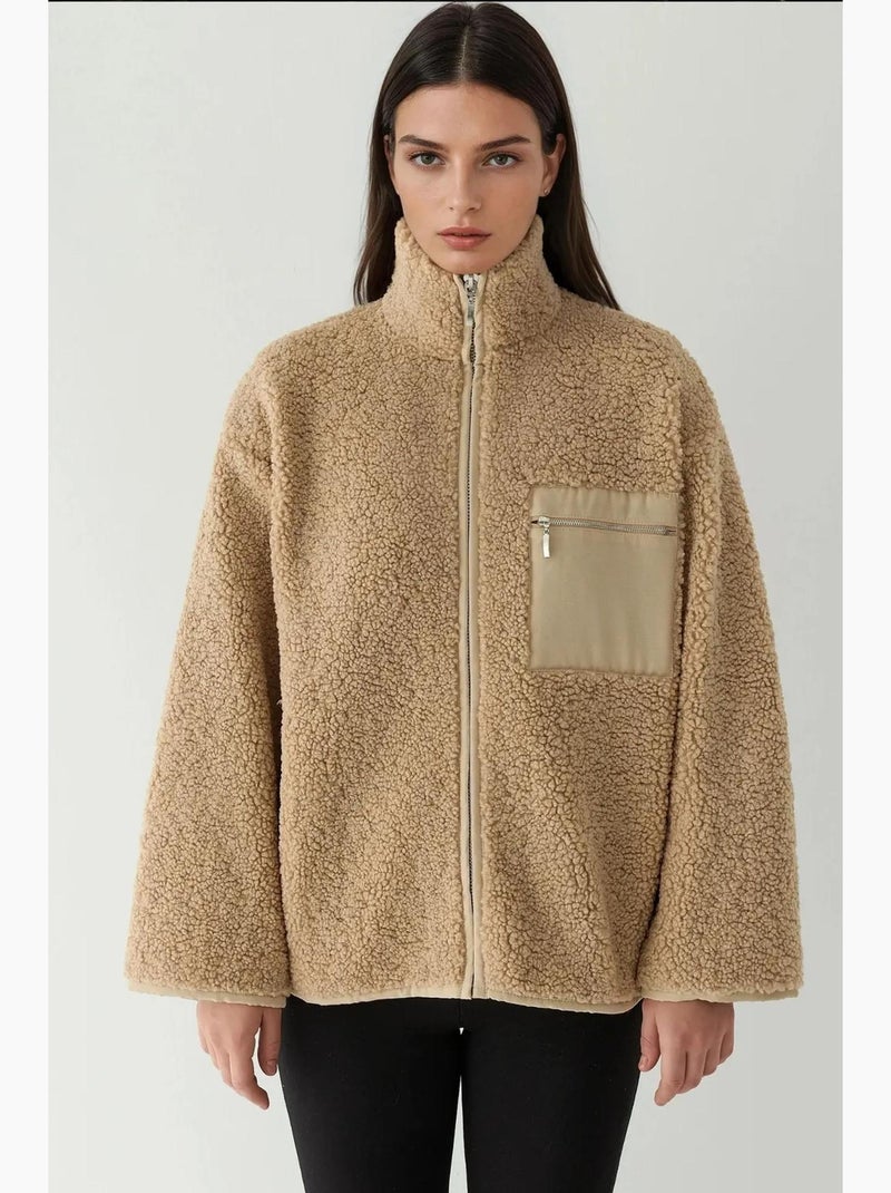 Manteau oversize en peluche avec col zippé hiccup Camel - Kiabi