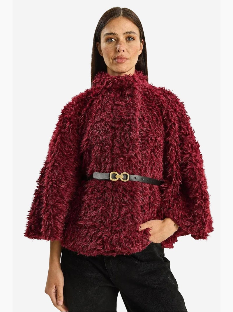 Manteau oversize texturé avec col veste lucci Rouge bordeaux - Kiabi
