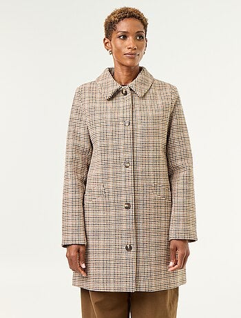 Manteau pied de poule avec col en fausse fourrure