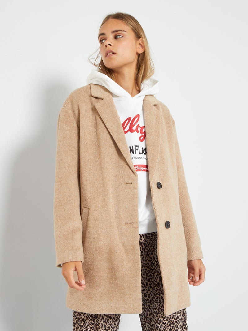 Manteau tailleur long boutonné Beige - Kiabi