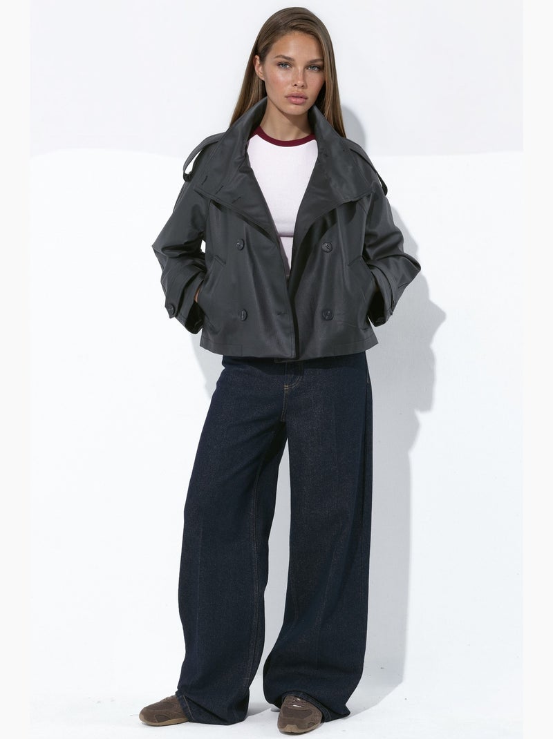 Manteau trench court en simili cuir hiccup Gris Noir - Kiabi