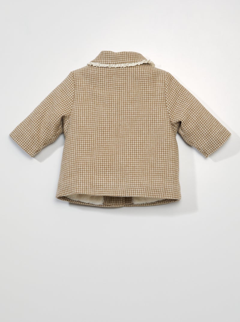 Manteau type lainage à carreaux Beige - Kiabi