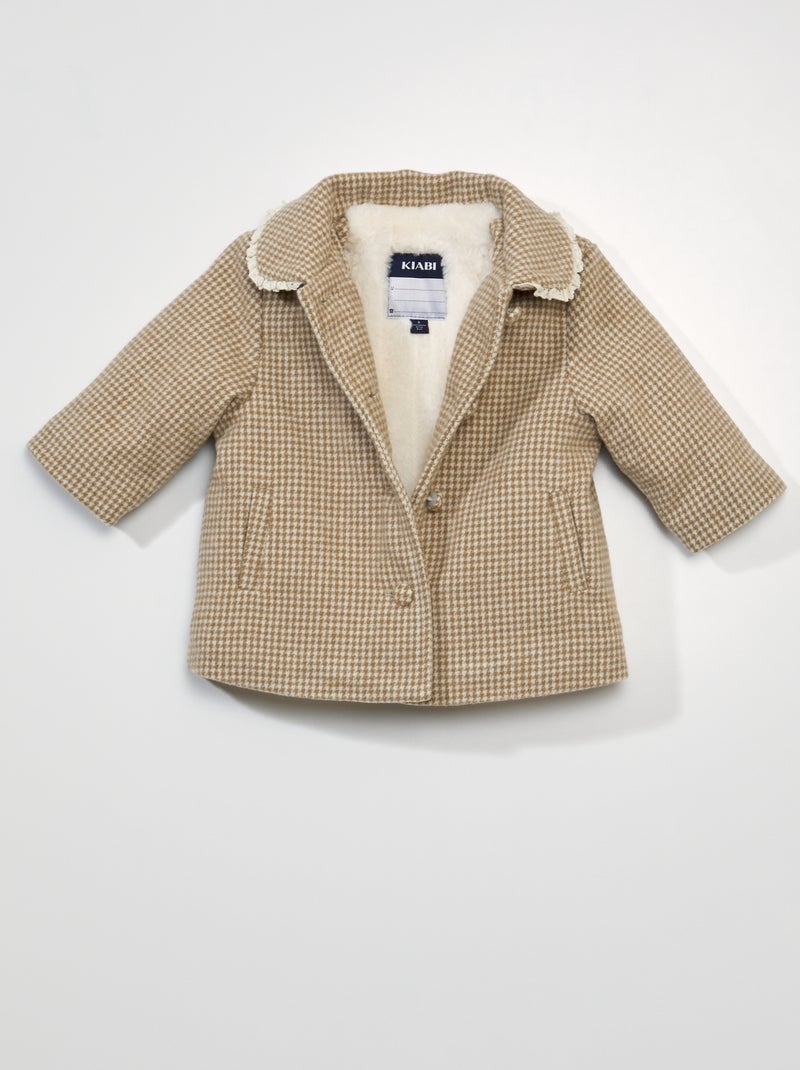 Manteau type lainage à carreaux Beige - Kiabi