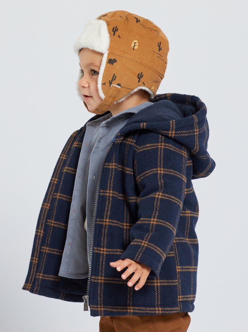 Manteau type lainage carreaux bleu - Kiabi