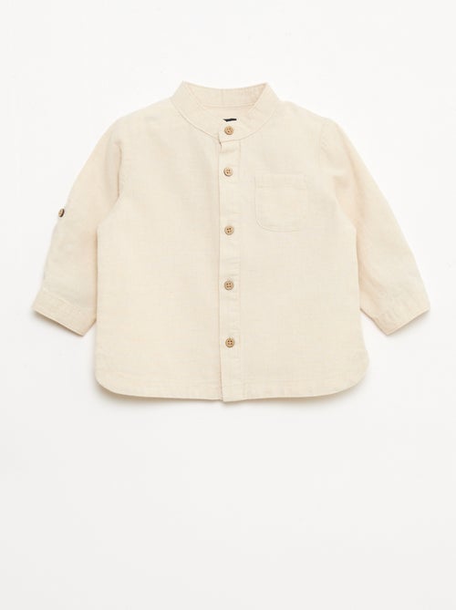 Mao-kraag hemd met oprolbare mouwen - Kiabi