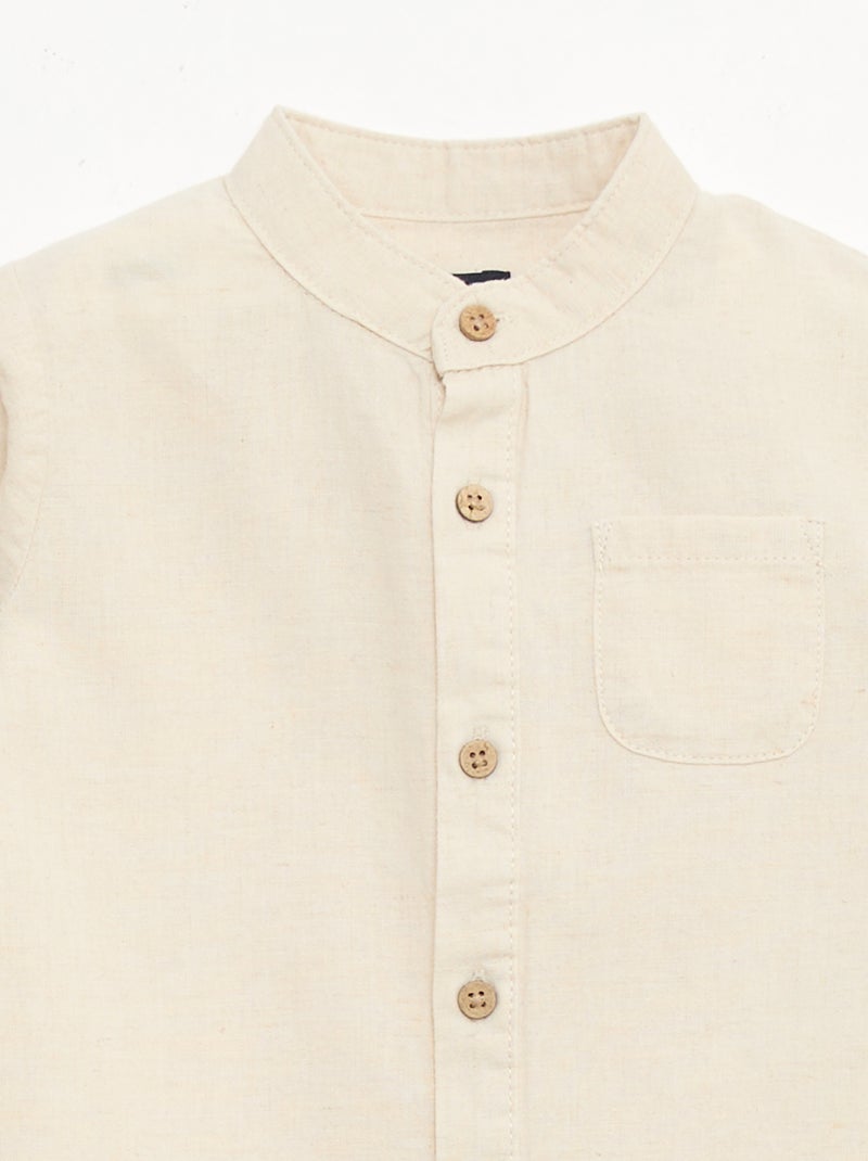 Mao-kraag hemd met oprolbare mouwen Biege - Kiabi