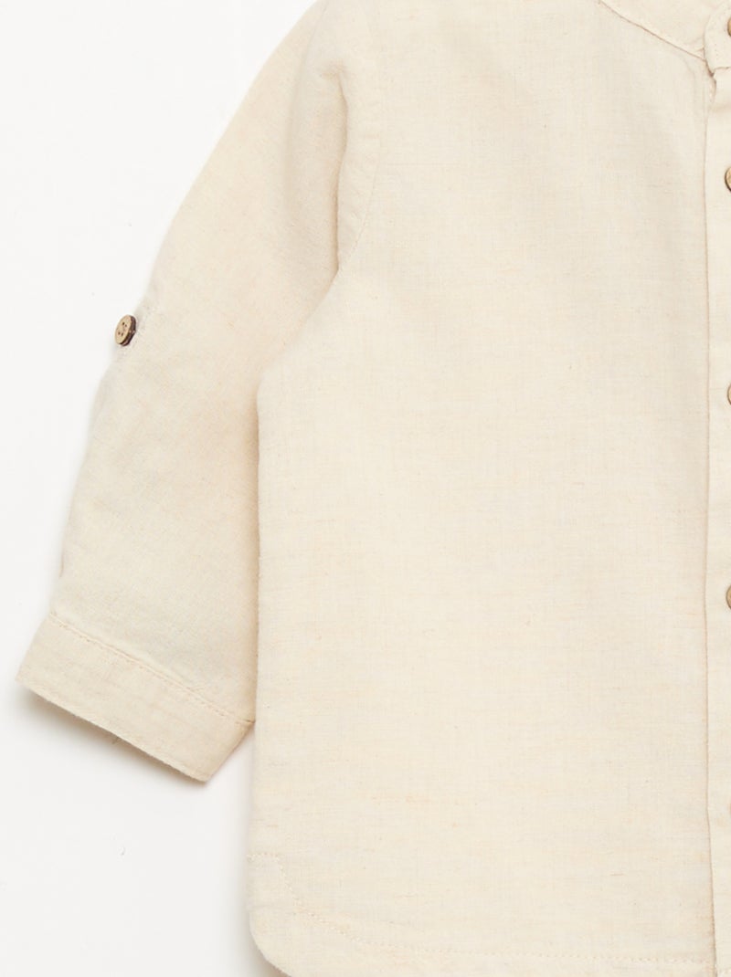 Mao-kraag hemd met oprolbare mouwen Biege - Kiabi