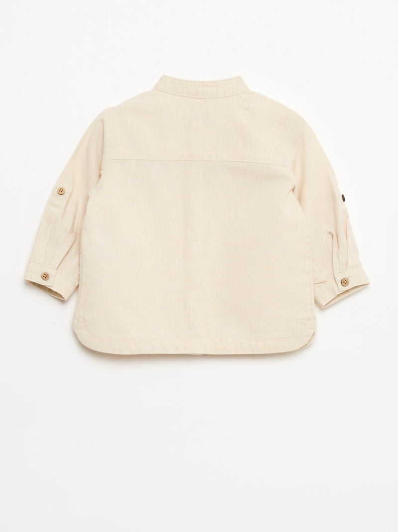 Mao-kraag hemd met oprolbare mouwen Biege - Kiabi