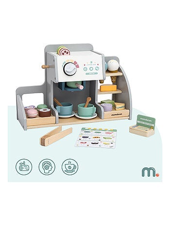 Marchande bois glacière avec tableau magnétique, machine à café +70 pièces