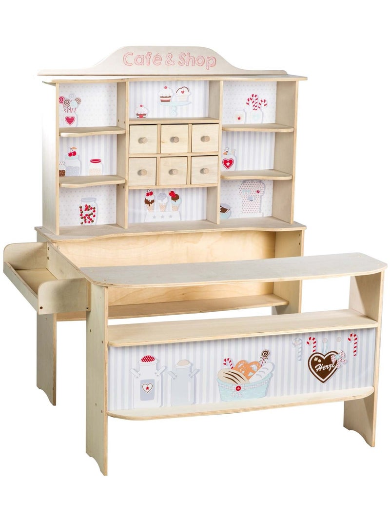Marchande enfant en bois avec caisse enregistreuse et accessoires 'Café & Shop' ROBA Multicolore - Kiabi